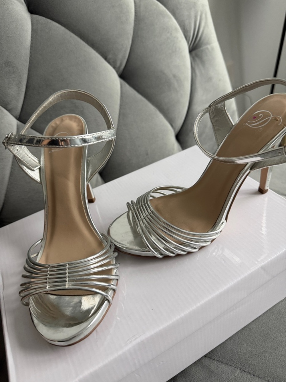 Silver Strappy High Heel Sandals - Women's Evening Heels